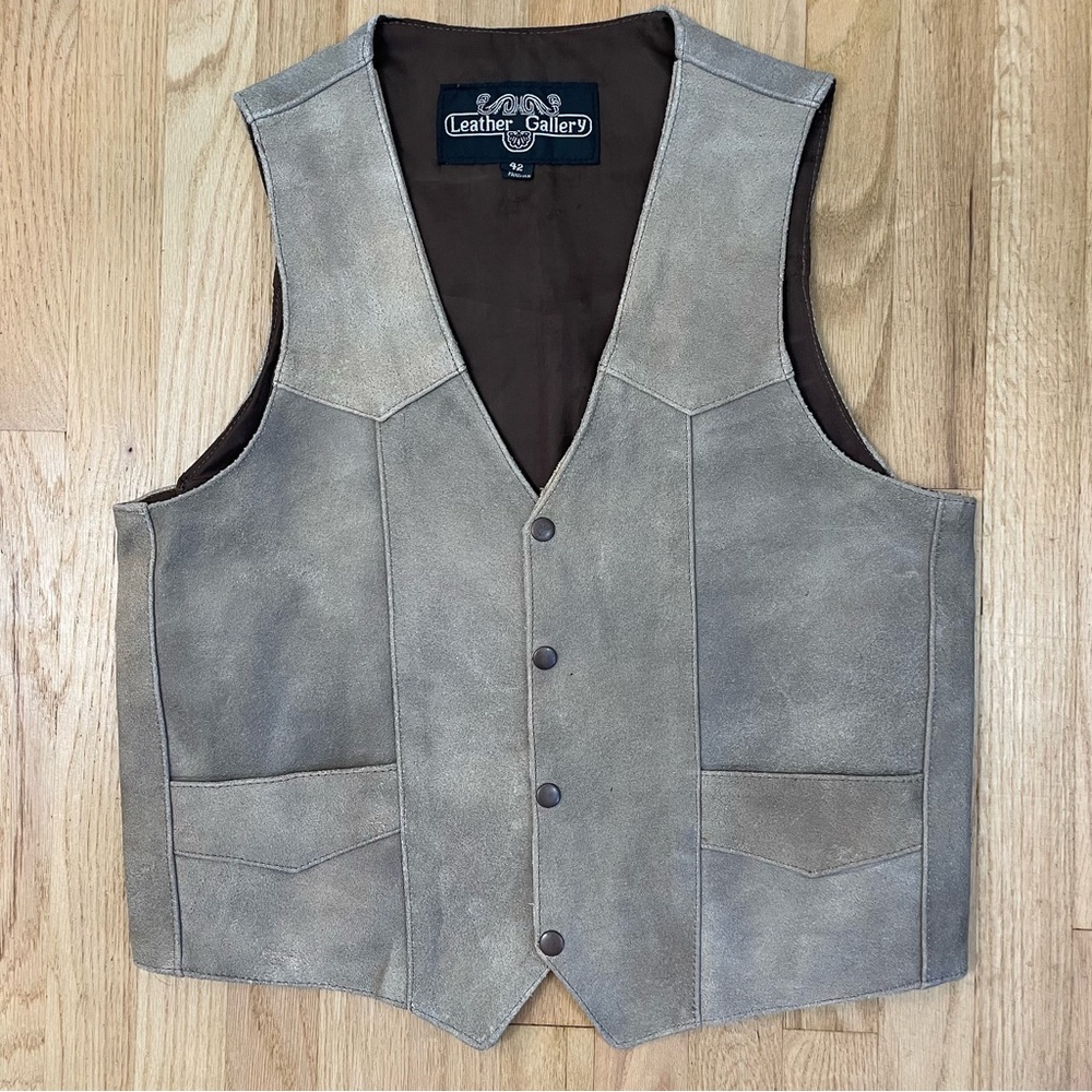 VTG Suede Vest Cowboy 42 Tan Brown Snap V-Neck Western Retro